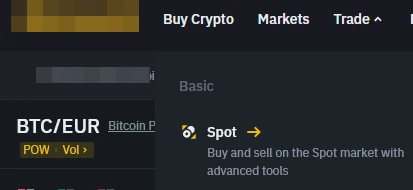 Get started with crypto. Select Trade, then spot trading.