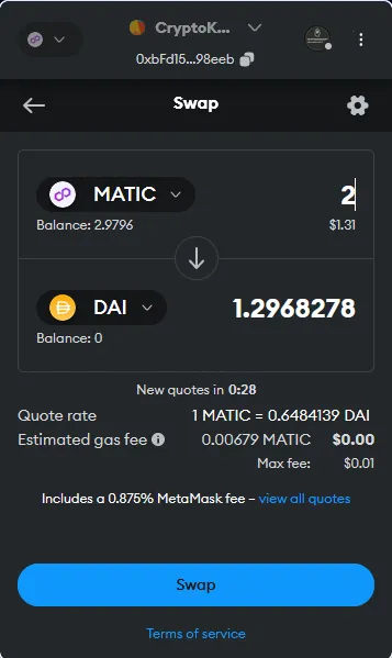 MetaMask swap feature.