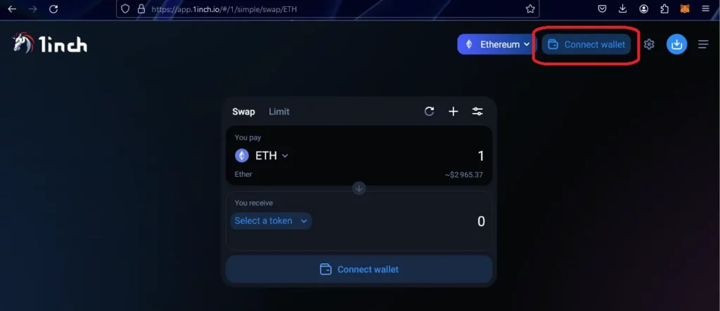 Swapping Cryptocurrency Step 2. 1inch decentralized exchange. 